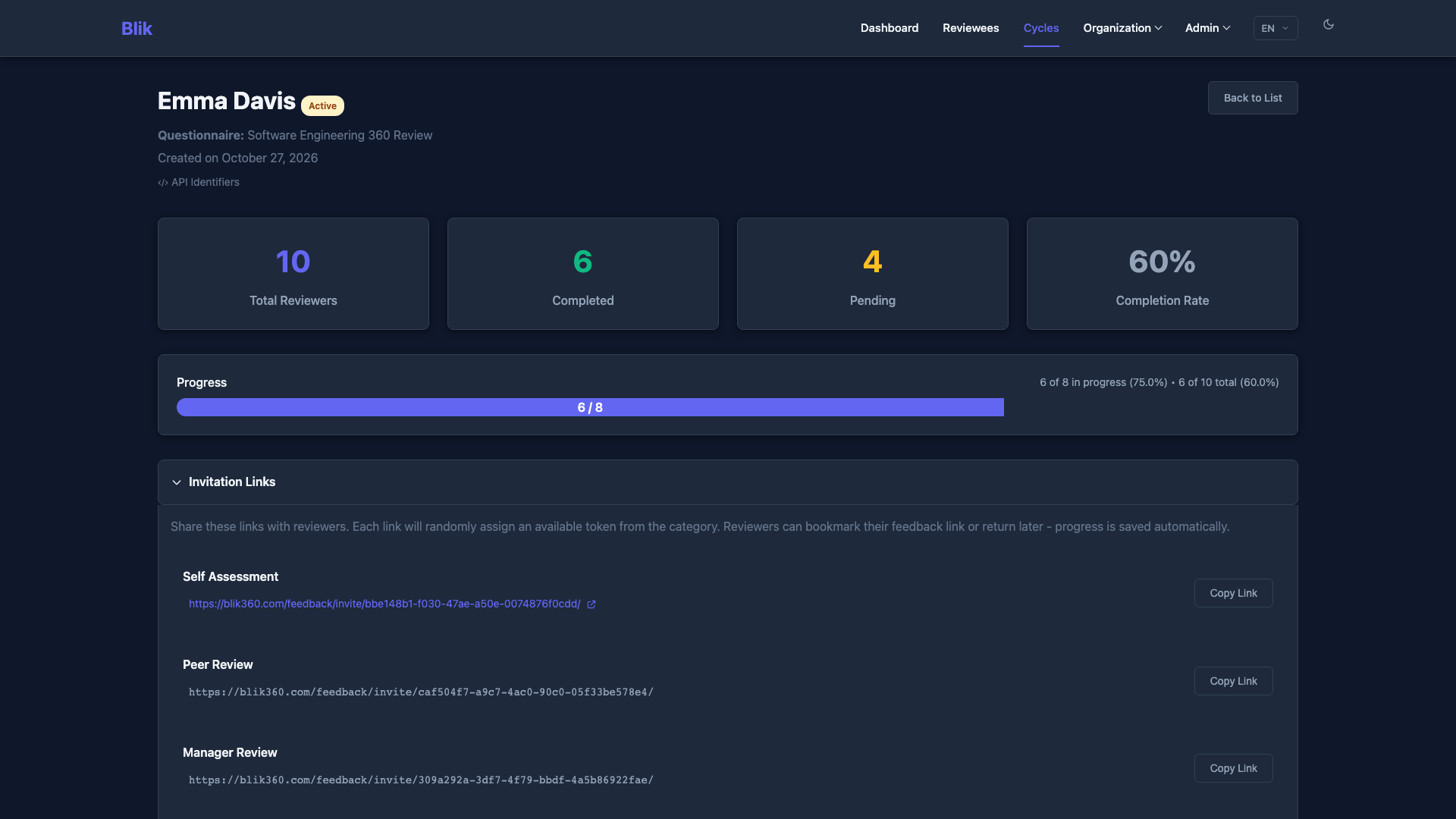 Review Cycle Detail - Dark Theme
